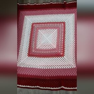 Vintage Crochet Granny Afghan Large Granny Square 60x60 Shades of Pink Handmade